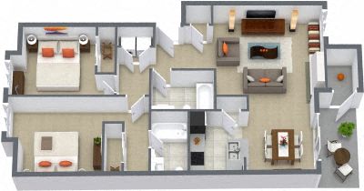 Floor plan for 2 beds, 2 baths, 1010 sqft